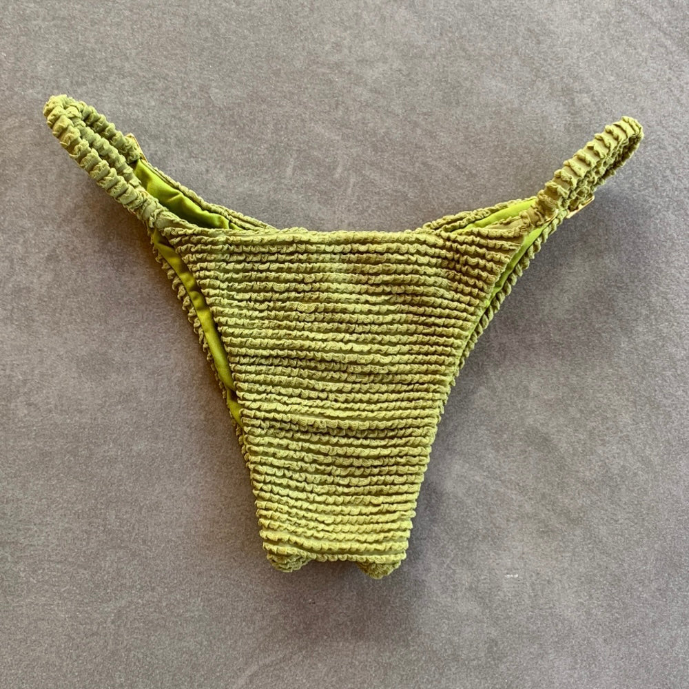 Pistachio Green Textured Tanga Bikini Bottom-2